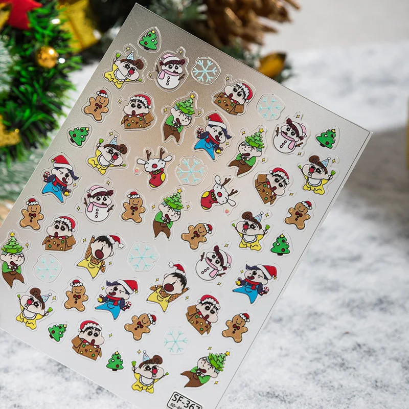

Crayon Shin-chan Christmas Nail Stickers Cute Cartoon Relief Three-dimensional Stickers New Phone Case Camera Diy Decal Gifts
