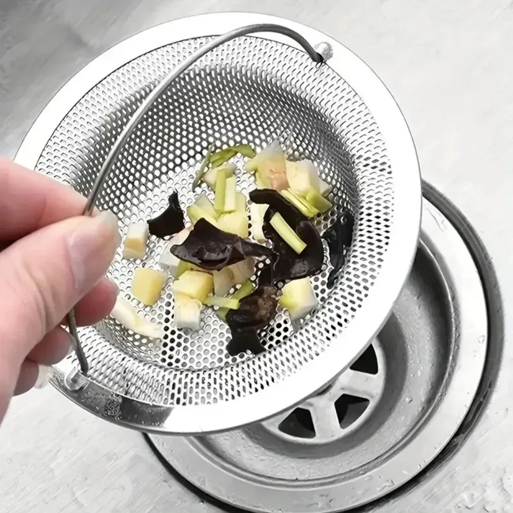 1pcs Kitchen Sink Strainer with Handle & Stopper Replacement Drain Basket Stainless Steel Mesh Filter Waste Hole Sink Strainer - Detail 1