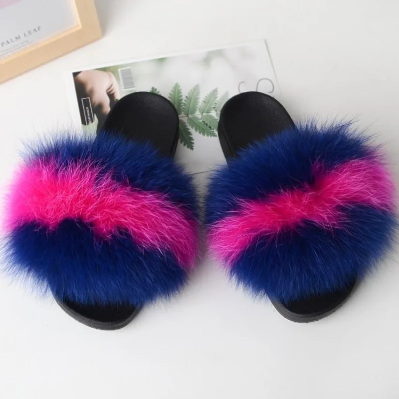 Real Fox Fur Slippers Women Fluffy Slippers With Fur Fashion Beach Shoes Plus Size Shoes Natural Fur Slippers Woman Home Slipper