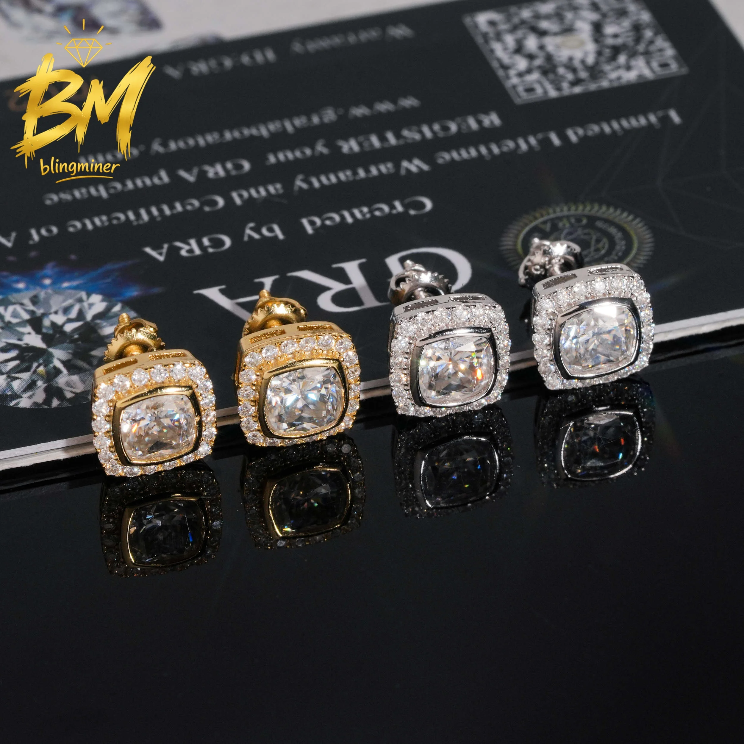 Blingminer 10mm Round VVS Moissanite Earrings For Men Women S925 Silver Ear Studs Jewelry Pass Diamonds Tester GRA Free Shipping