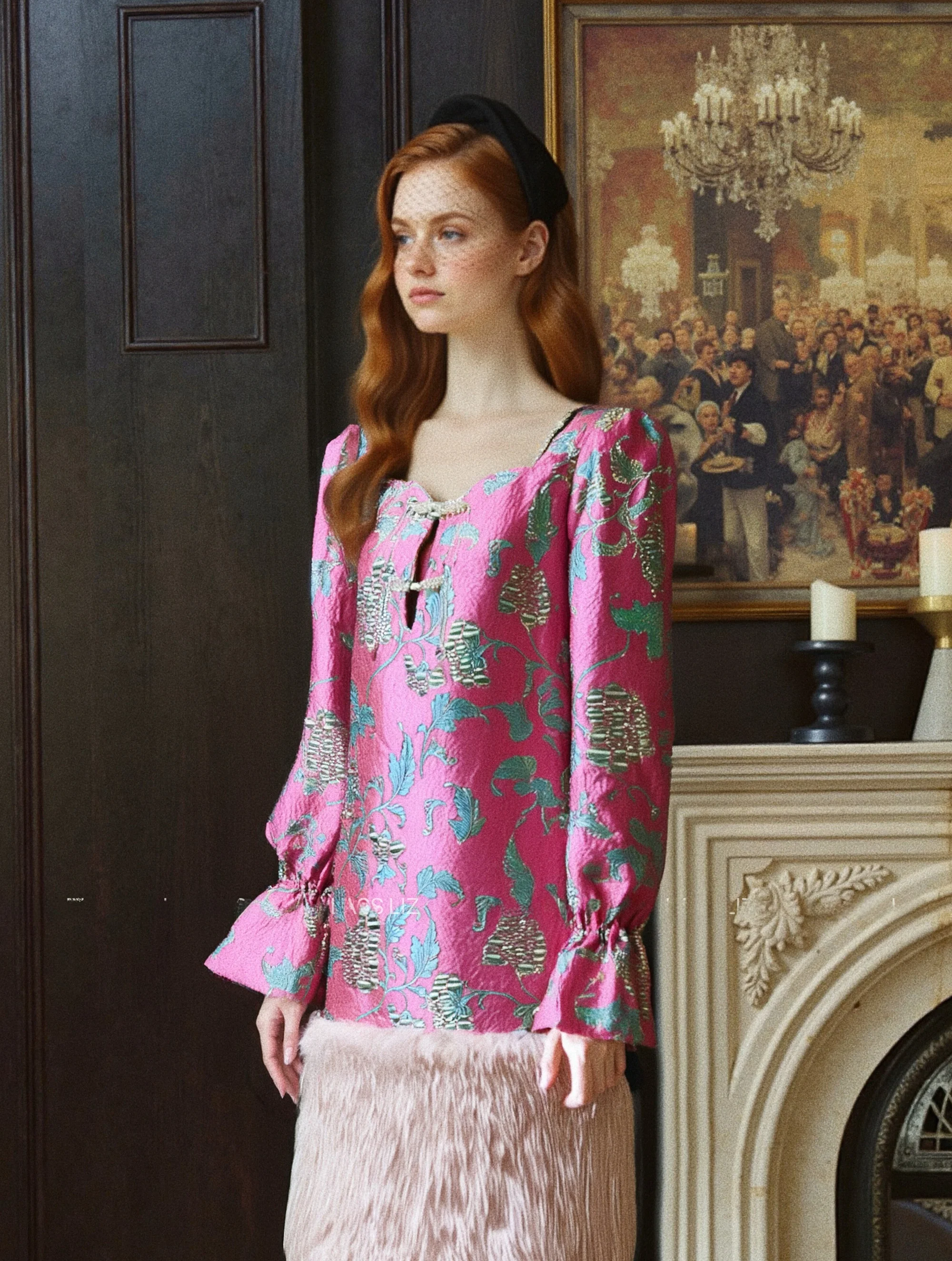 

LASS LIZ Оригинальный дизайн, длинное свободное платье с розовым цветочным принтом в китайском стиле для женщин, осень-зима, новинка, А-силуэт