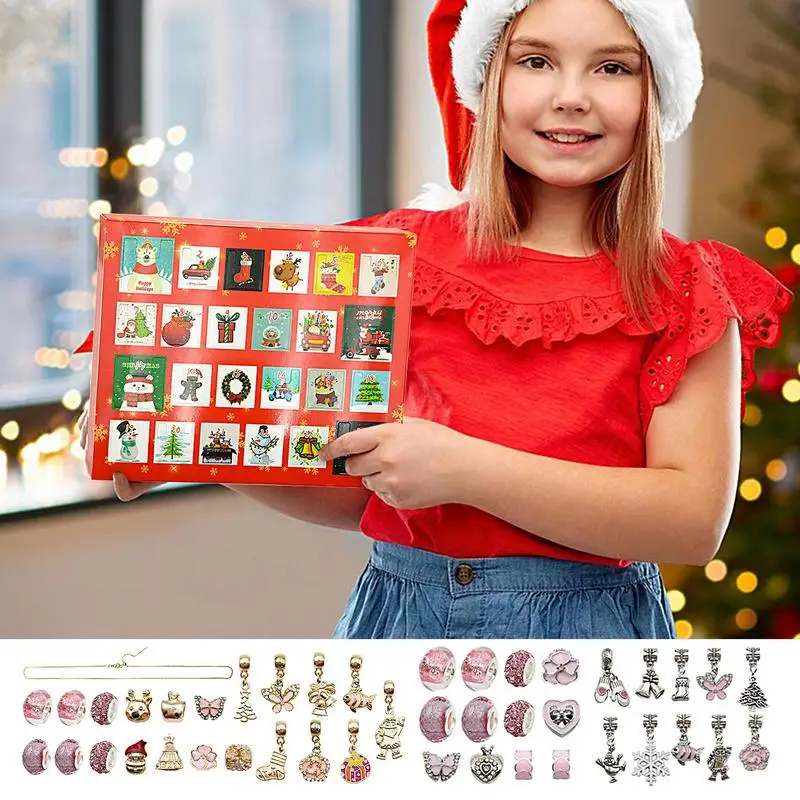 Surprise Blind Box Set 24 Countdown Calendar Advent Christmas Charms Bracelet Set DIY Creative Ornaments Christmas Child Gifts