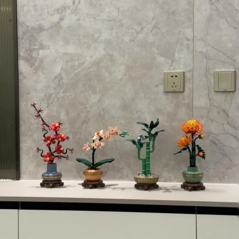 家具装飾品梅の花菊フグイ竹ビルディングブロックモデル植物モデル装飾大人のギフトギフトおもちゃ