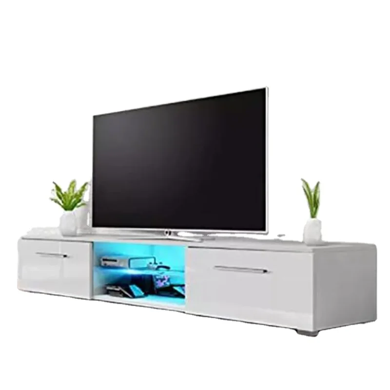 Modern White TV Stand For Home LED Lights Multi-Use Wooden Furniture For Living Room Dining Bedroom Office MDF Panel Style