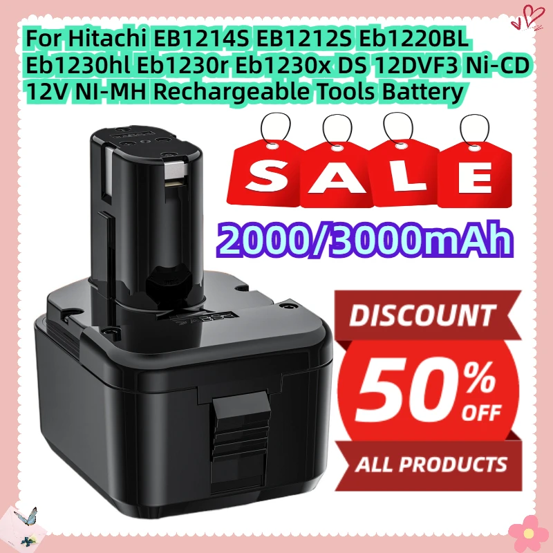 For Hitachi EB1214S EB1212S Eb1220BL Eb1230hl Eb1230r Eb1230x DS 12DVF3 Ni-CD 12V 3.0Ah NI-MH Rechargeable Tools Battery