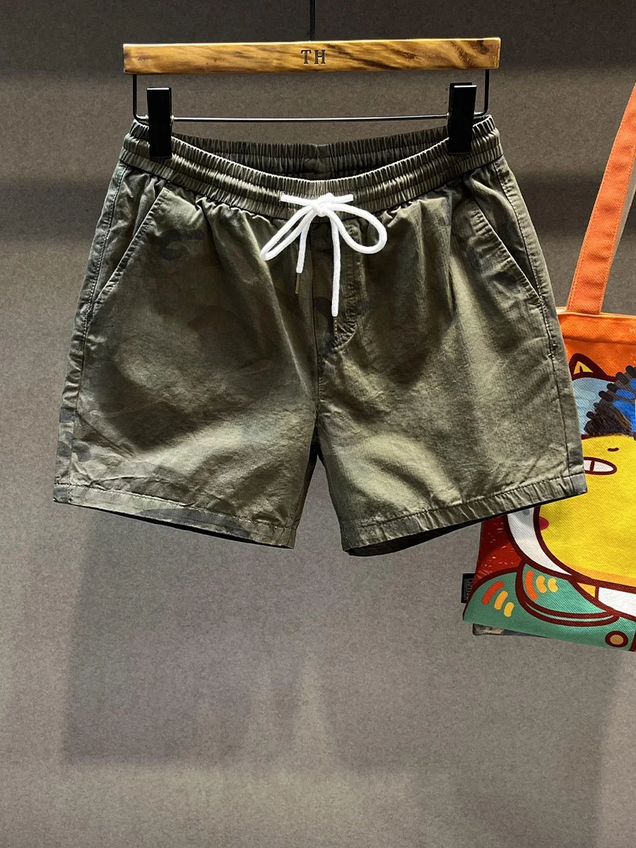 

Summer Men's Camouflage Shorts Elastic Waist Loose Fit Three-quarter Length Casual Pants Breathable Polyester Fiber Youth Style