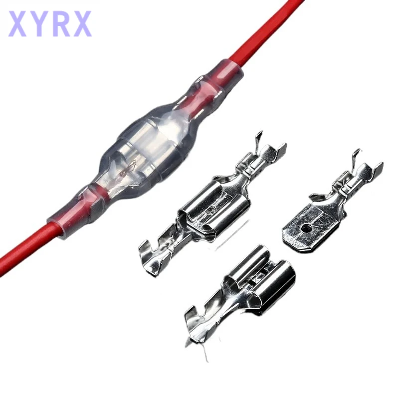 30-300PCS 2.8/4.8/6.3mm Female Male Spade Crimp Terminals Connector Electrical Wire Connectors Insulated Transparent Sleeve Set