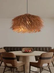 Vintage rattan pendant light hand-woven Seagrass Lampshade restaurant luminaire suspendu home decor bedroom dining room lighting