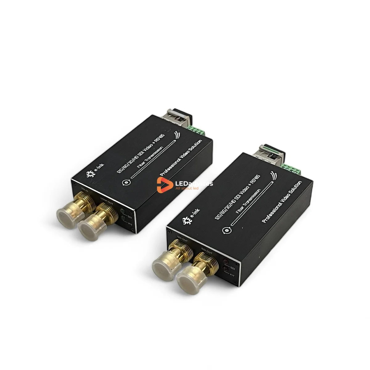 Mini 12G-SDI fiber extender with loop-out RS485 tally enables 4K SDI transmission over fiber up to 20km via LC optic transceiver