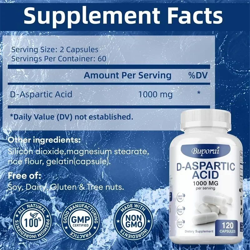 D-Aspartic Acid - Increase Energy, Support Brain Function, and Overall Health, Enhances Memory, Maintain Vitality and Immunity