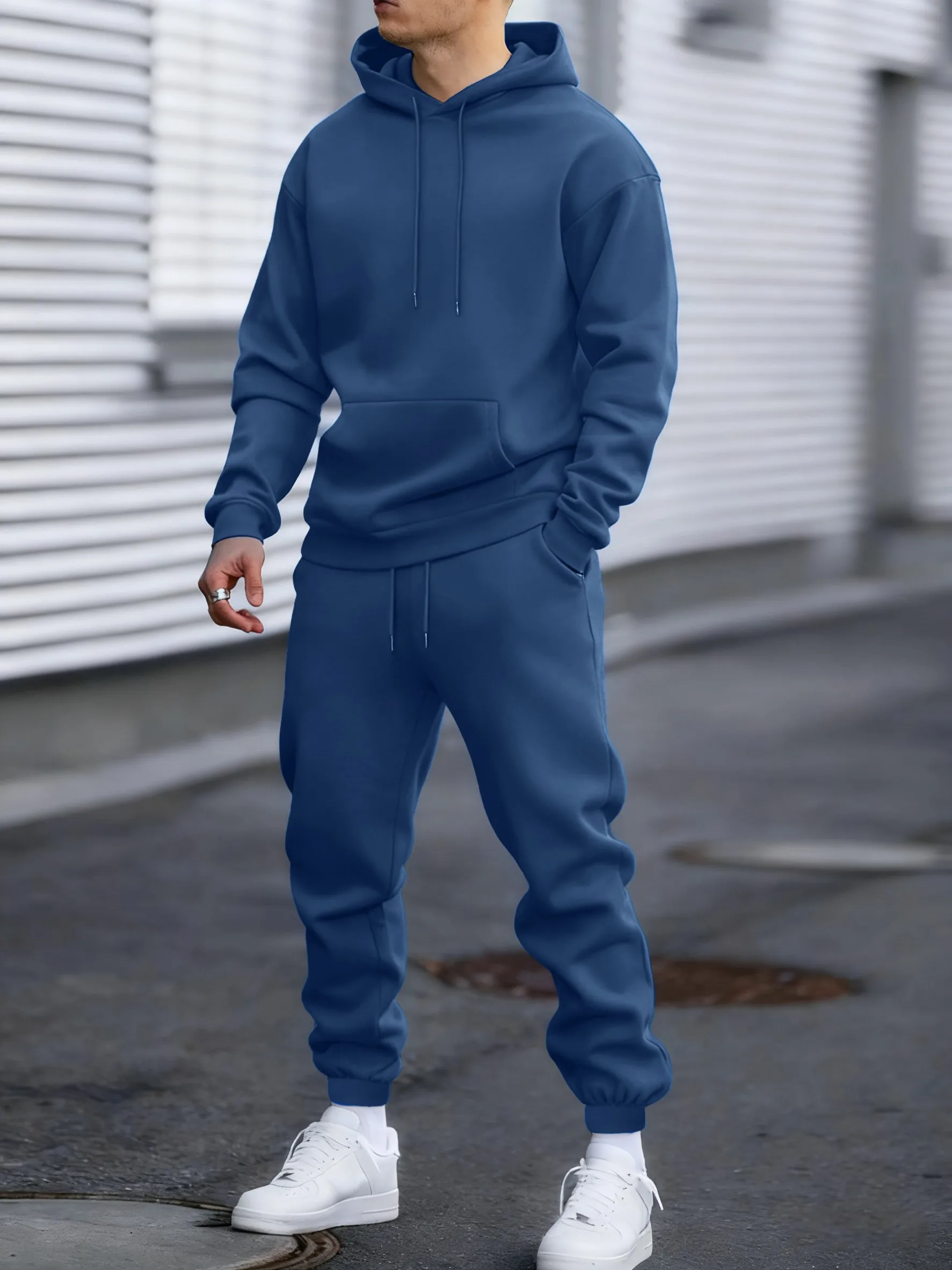 Jogging Solid New In Men's Set Streetwear All-Match Casual Hoodie Sweatpant Suit Fleece Loose Clothes Autumn Sport Long Pants 