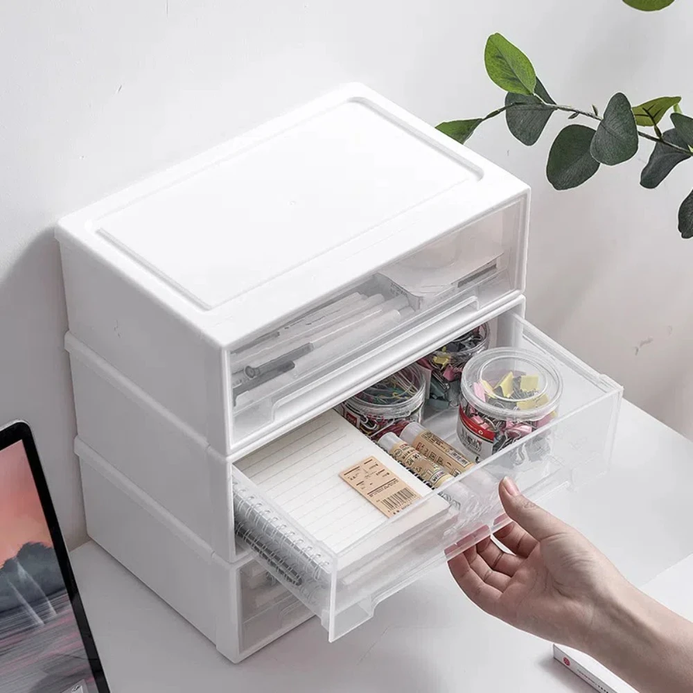 

Clear Desktop Storage Box Cosmetics Bracelets Office Storage Cabinet Plastic with Drawer Stationery Table Organizer Office