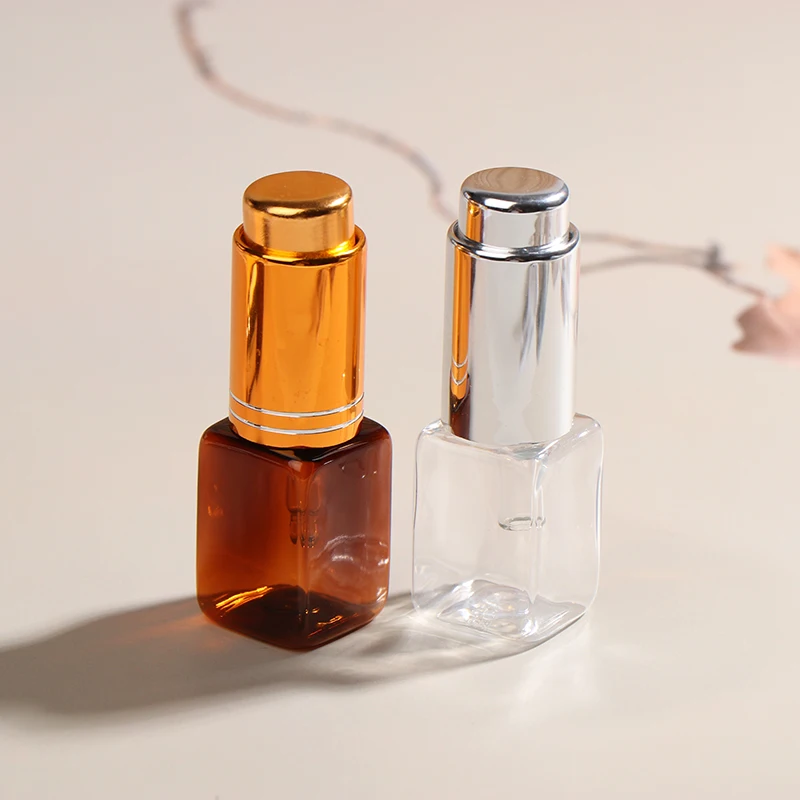 10ml ขวดหยดแก้วแบบรีฟิลน้ํามันหอมระเหยและน้ําหอมขวดเครื่องสําอางที่ว่างเปล่ากดประเภทสไตล์เรียบง่าย