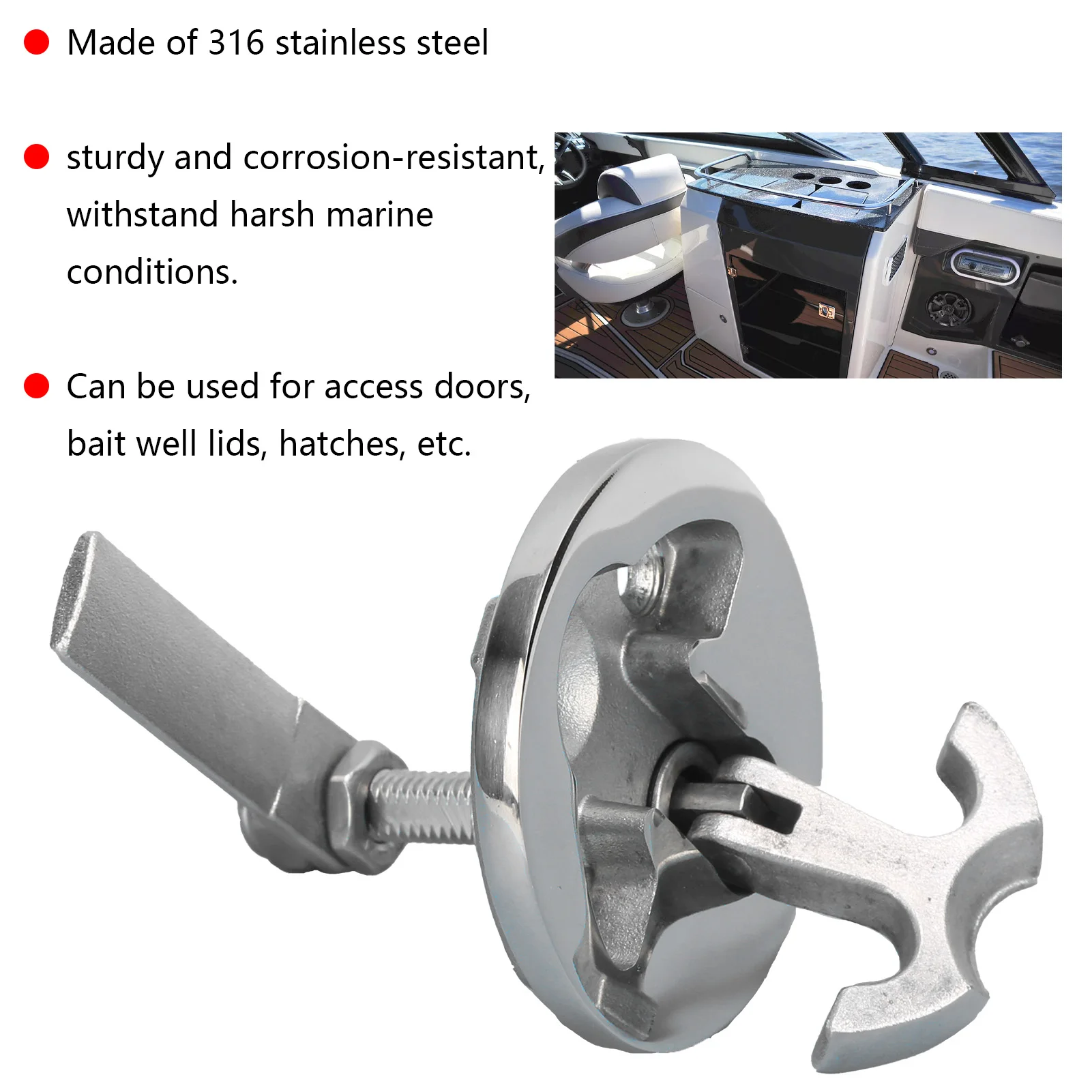 1Pc Flush Boat Hatch Latch Turning Lift Handle Marine 316 Stainless Steel Fitting Accessory