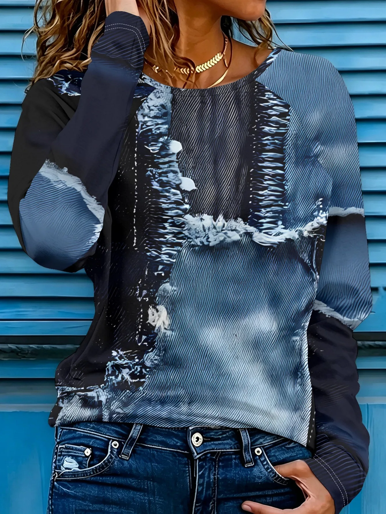 Kadın Tişörtü Denim Dokulu Pat - Winter Clothes incelemesi ve fiyatı