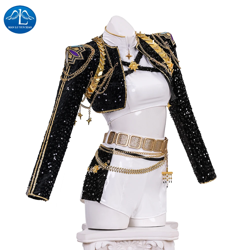 

HUNTR X Kpop Movie Demon Hunters Rumi Cosplay Black White Costume Halloween Carnival Role Play Stage Dress