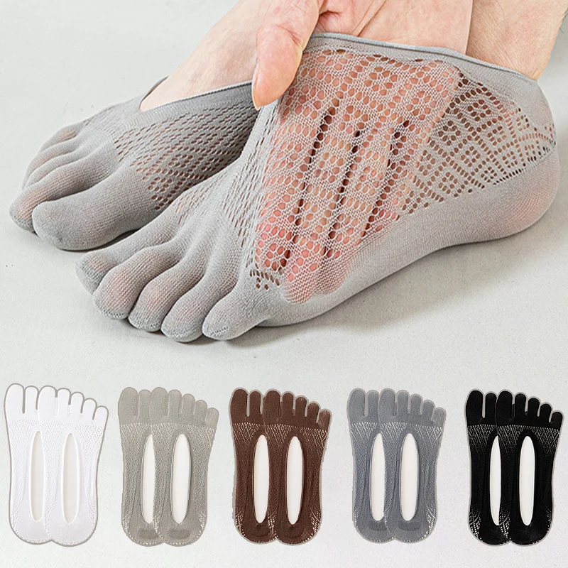 3 Pair Men's Socks Fashion Mesh Breathable Five Finger Sock Silicone Non-slip Comfortable Invisible Male Low Cut Elastic Sox