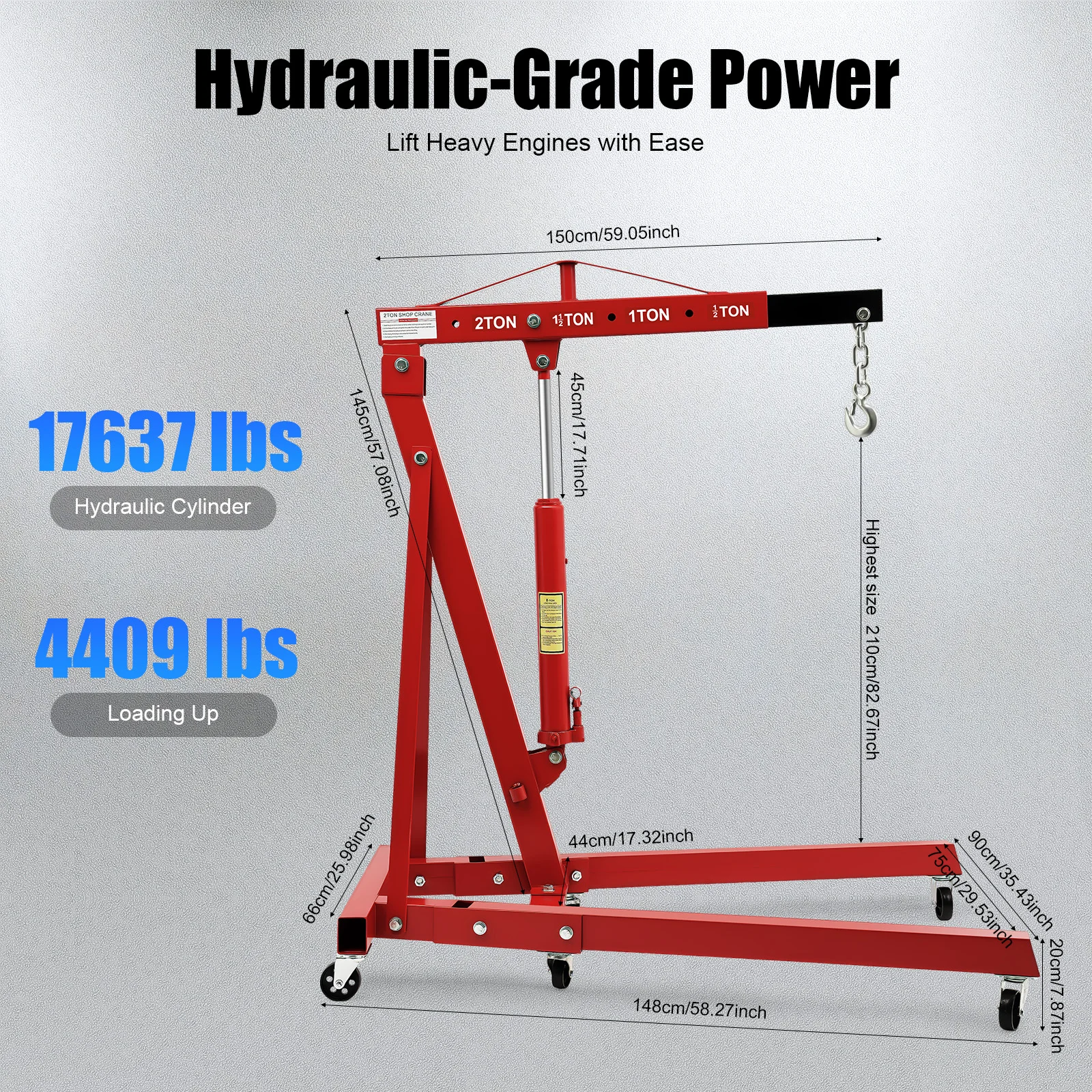Engine Hoist Crane - Grúa Hidráulica Plegable de 2 Toneladas,
