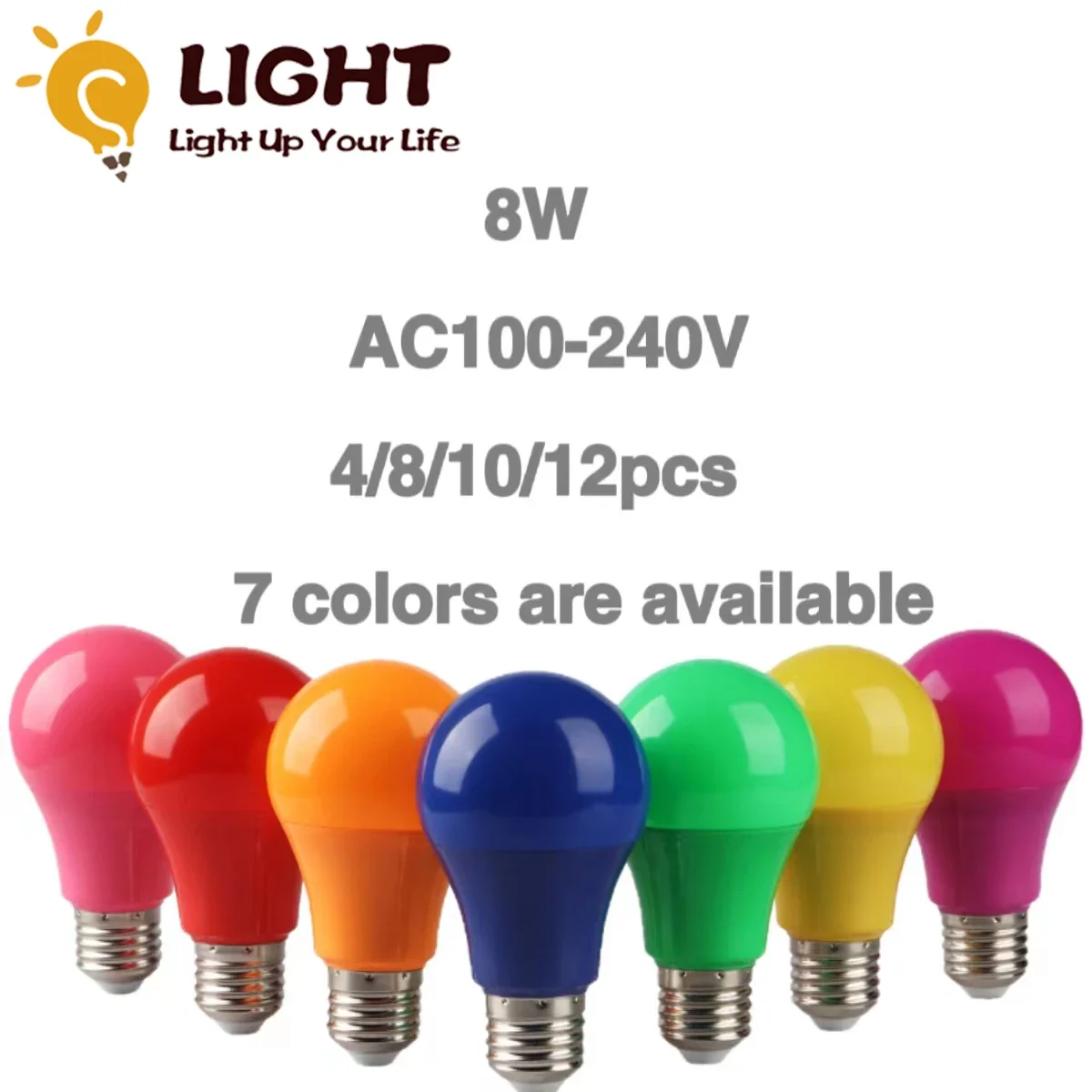 

5-20PCS Led Colorful Lamp AC100-240V Voltage E27 B22 Base Power 8W Seven colors are available for festival celebration, KTV bar