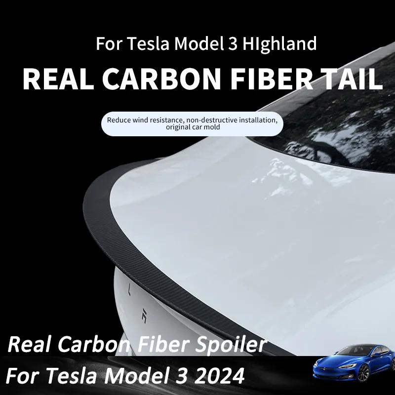 

Dry Carbon Fiber Wings For Tesla Model 3 2024 Highlander 100% Real Carbon Fiber Original Car Trunk Spoiler 2024 Auto Accessories