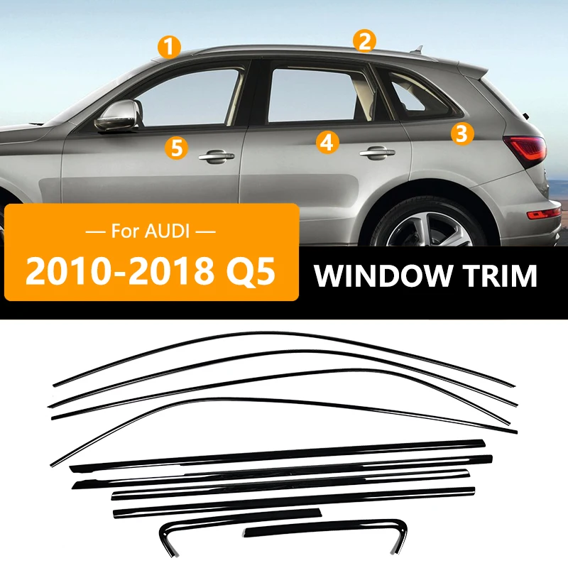 Cars Accessories Side Door Stainless Steel Paste Chrome Strip Black Window Trim For Audi Q5 SQ5 RSQ5 2010-2018