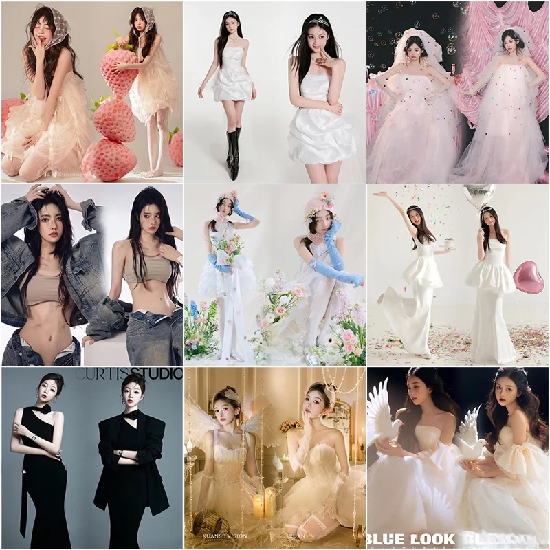 

Корейский стиль: концепция портретной фотосессии, ретро-костюм для молодых женщин, реквизит для художественной фотосъемки в студии, фон для фотосессии