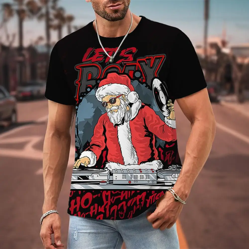 

Fashion New Christmas T Shirt For Men Funny Santa Claus Pattern Print Red Short Sleeves Shirt Party Tops Street Hip Hop Clothing