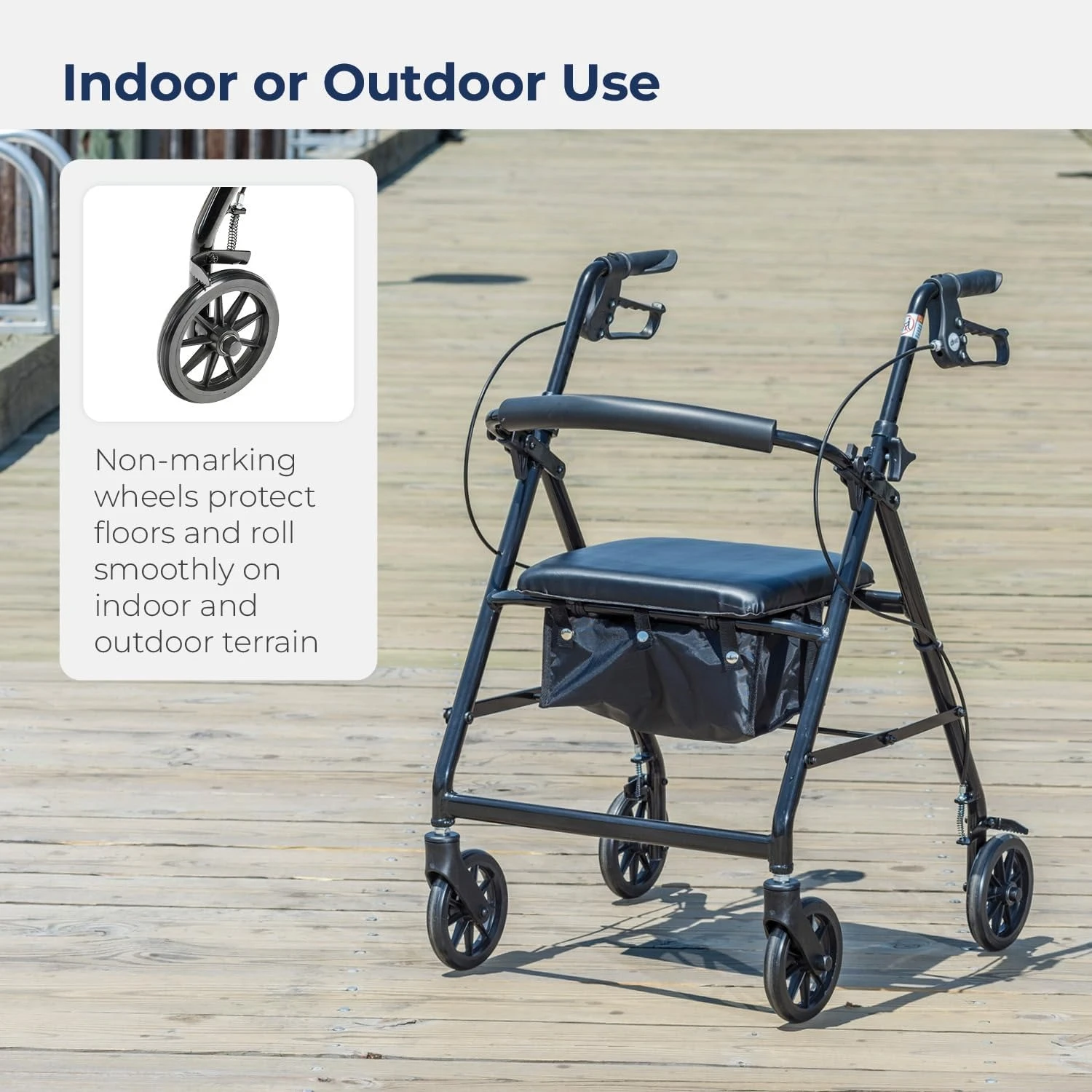 R726BK مشاية دوارة قابلة للطي مع مقعد، أسود