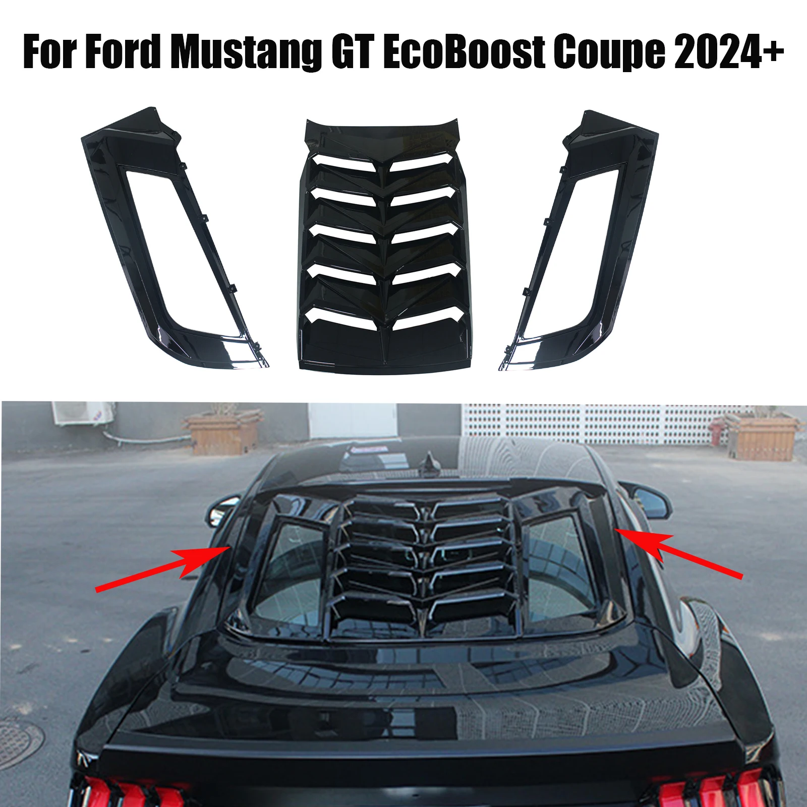 Rear Window Louvers Windshield Scoops Grill Shutter For Ford Mustang GT EcoBoost Coupe 2024 2025 Carbon Fiber Glossy Matte Black