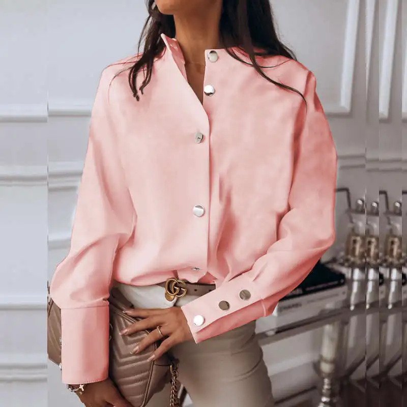 Lange Sve-Bluse für Damen in Übergröße, Irt Street Sle, schmale Passform, Baumwollmischung, Knopfleiste, warm, dünn, Herbst- und Frühlingsfarbenbluse