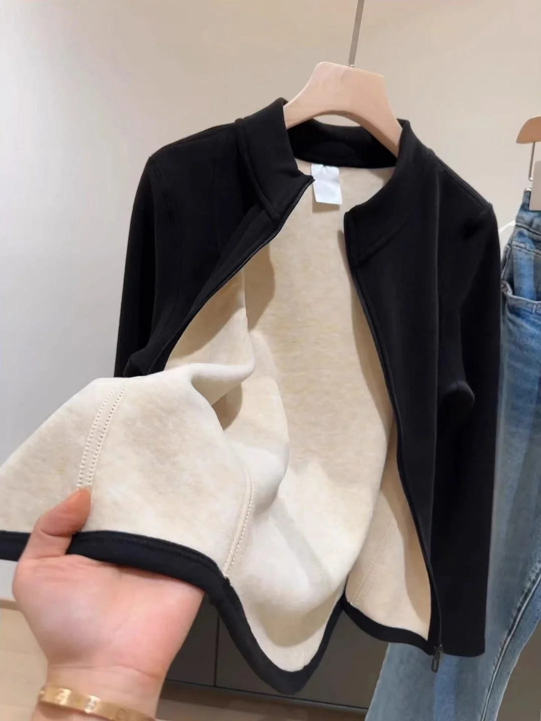 Sweat-shirt à col montant pour femme, automne-hiver, veste avec fermeture éclair, veste intérieure en duvet, marque chinoise YR-LMY, manches longues