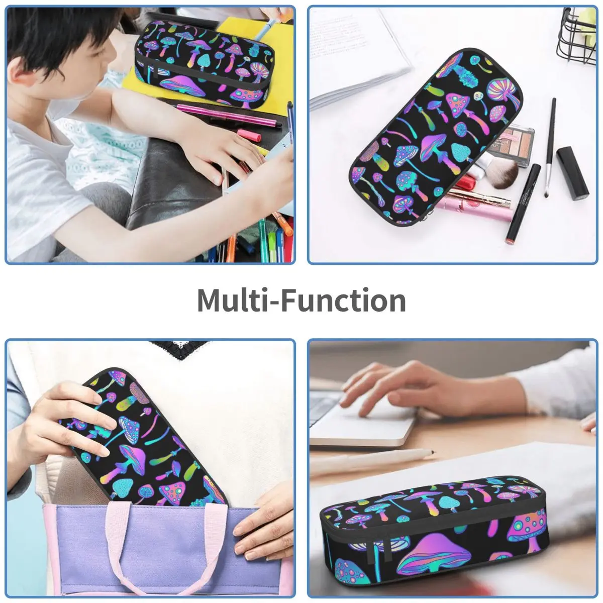 Colorful Magical Mushrooms Pattern Pencil Cases for Students Pen Box Pencil Bag Large Capacity Pencil Pouch Pen Holder
