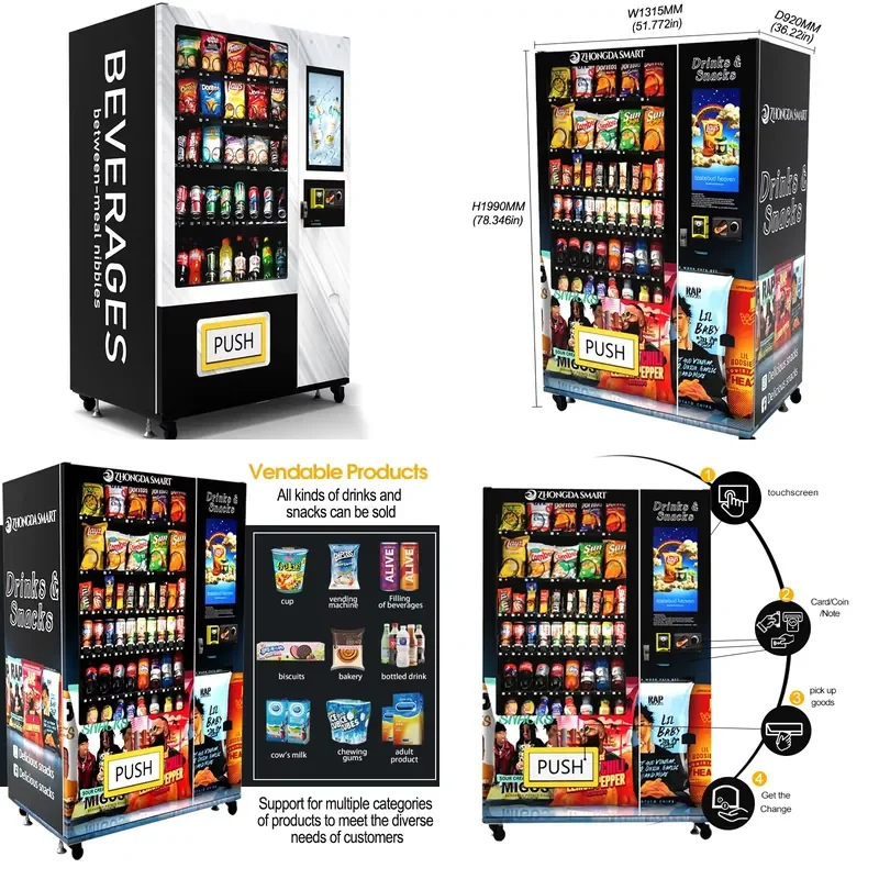 for China Bulk Refrigerated Food Vending Machine Chips Snacks and Drinks Vending Machine Custom 600W SDK 400W SPCC