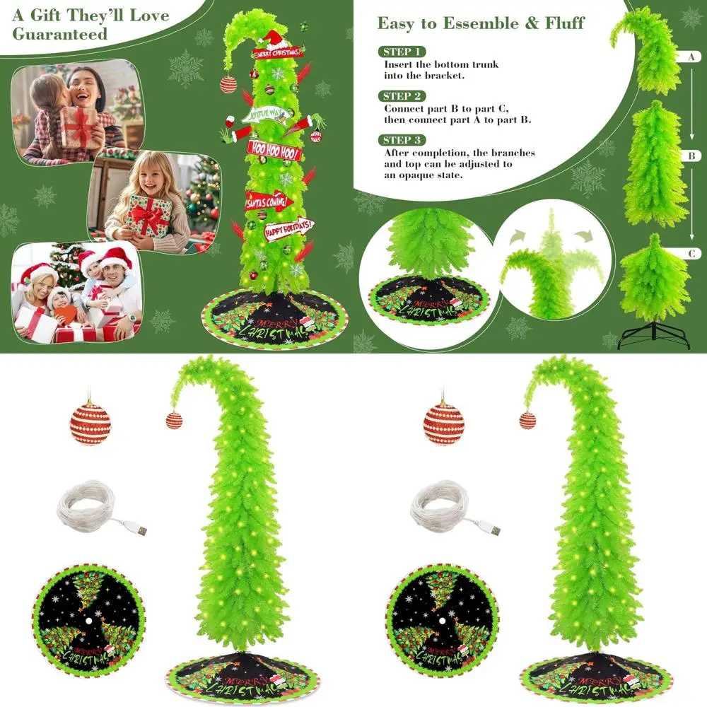 

6ft Pre-Lit Whimsical Lime Green Artificial Christmas Tree - Bendable Design for Festive Decor, Easy to Assemble