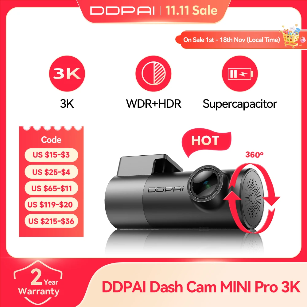 DDPAI MINI Pro 2K/3K/4K Dash Cam Night Vision HDR 143° Wide Angle WDR Voice Control 24H Parking Monitor WiFi Car DVR