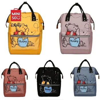 Bolso de mamá con estampado de dibujos animados de moda MINISO Disney, mochila impermeable de gran capacidad para botellas y pañales, bolso de mano