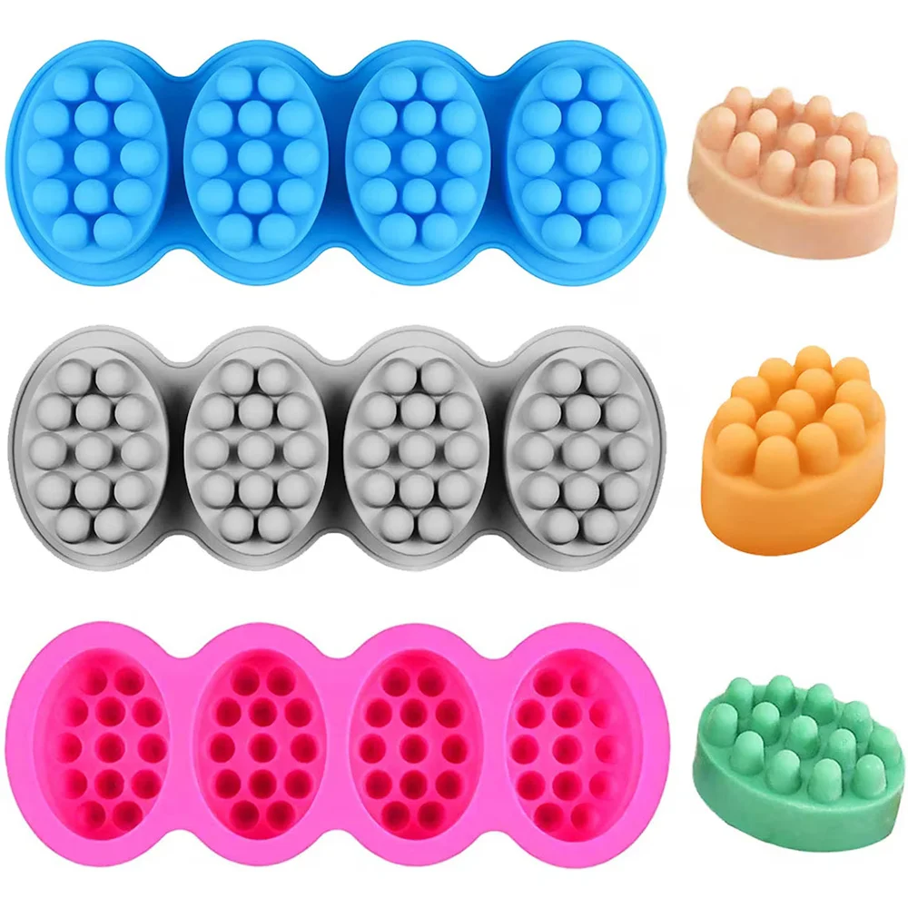 4-Cavity Oval Massage Soap Mold - Silicone Candle Mold for DIY Handmade Soap Lotion Bar Bath Bomb Crafting Supplies