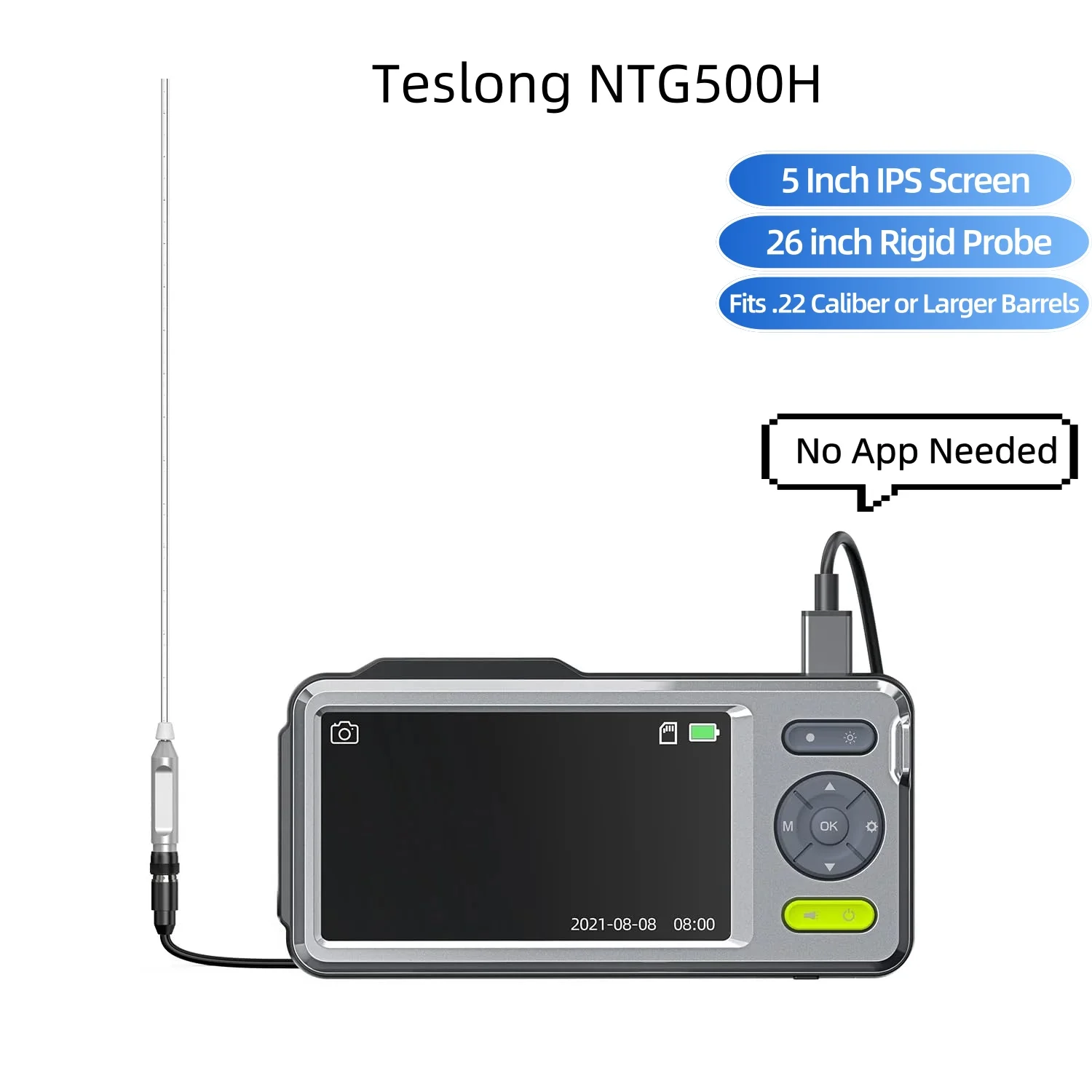Teslong Borescope NTG500H Rifle BORESCOPE with 5-INCH IPS Screen, All-in-ONE inspection camera with 26-INCH Rigid Probe