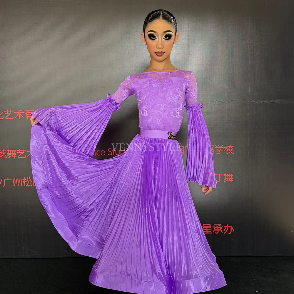 

Vennystyle платье для латинских танцев женское современное бальное платье с кружевными вставками плиссированное бальное платье двухъярусная юбка тренировочный наряд для соревнований