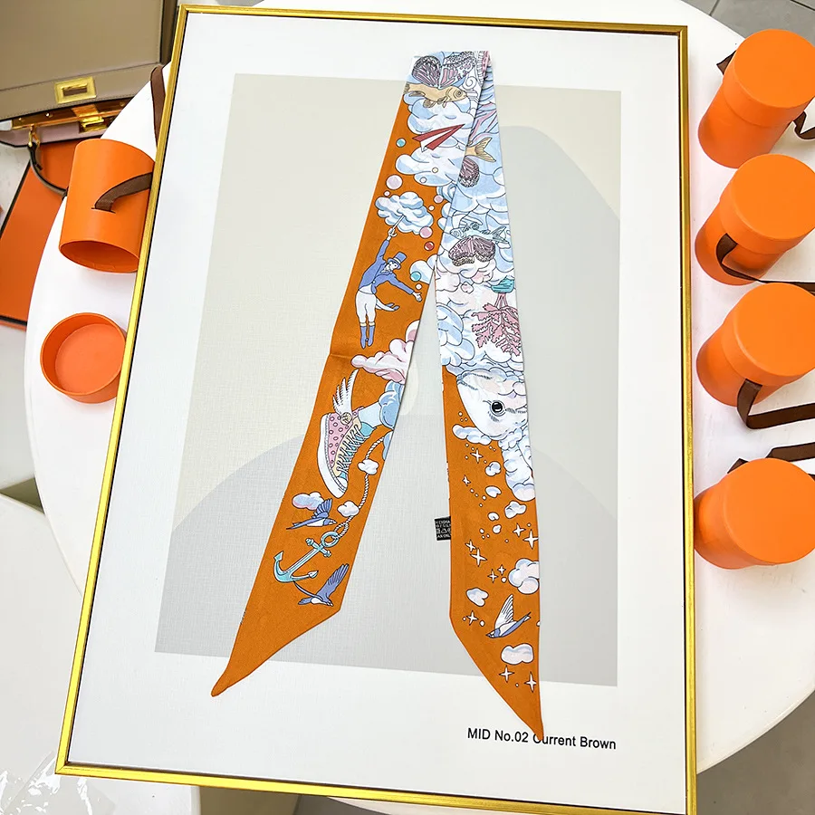 Korean Version of Small Fresh Internet Celebrity Women Tied Bag Ribbon Headband Versatile Decorative Streamer Twill Small Scarf