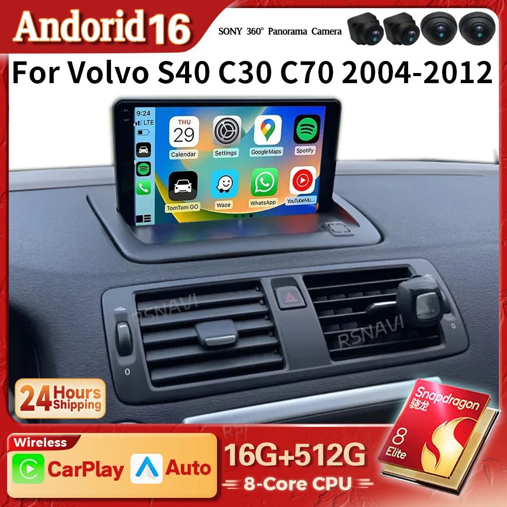 Radio Multimedia para Auto Android 16 con Carplay, DSP, WIFI+4G para Volvo S40 C30 C70 2 MS 2004 - 2013, Autoradio Estéreo 2Din, Reproductor Qualcomm