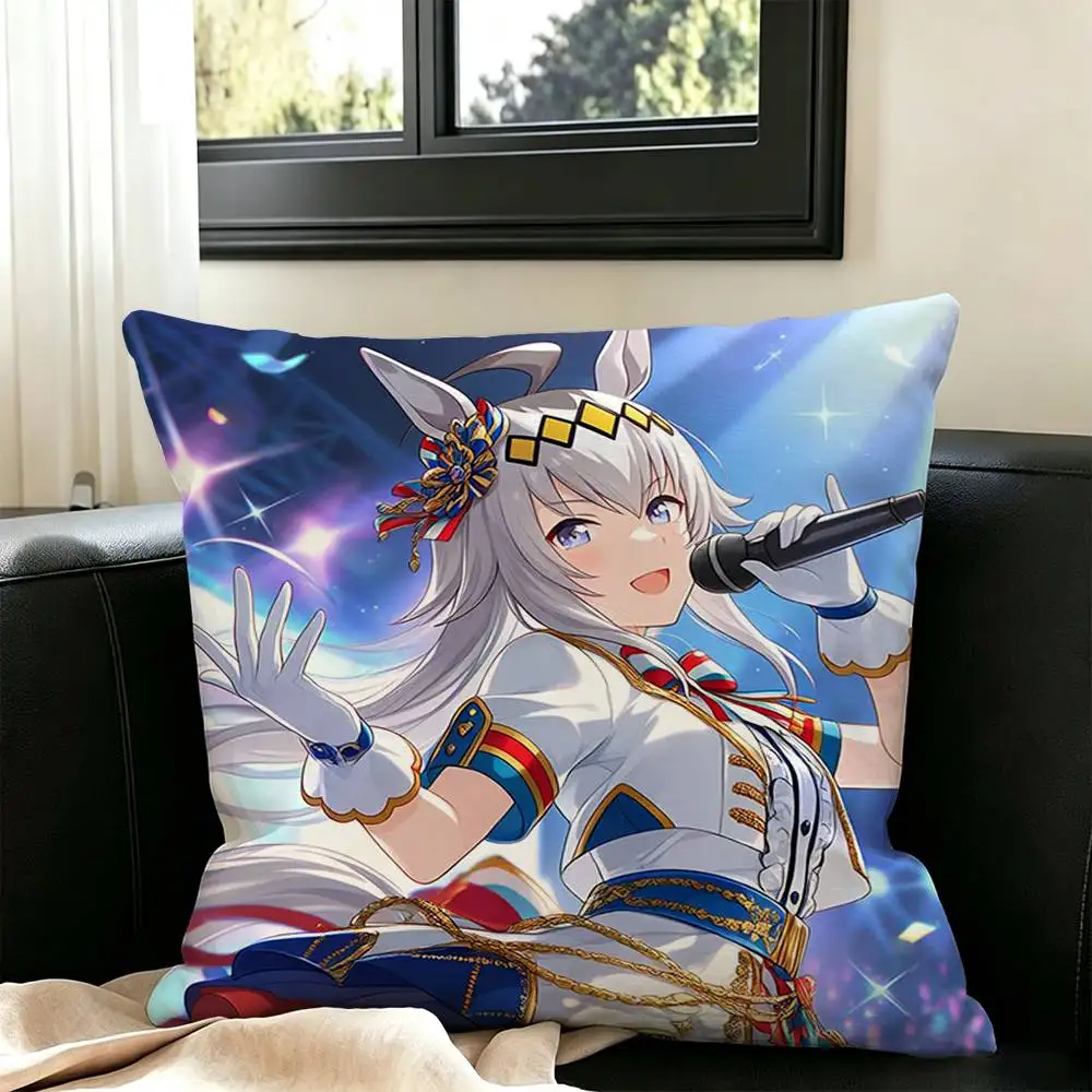 Oguri Cap Tamamo Cross Umamusume  Square Double-Sided printed Pillow Case Bedroom Bedside Pillow Sofa Cushion Cover