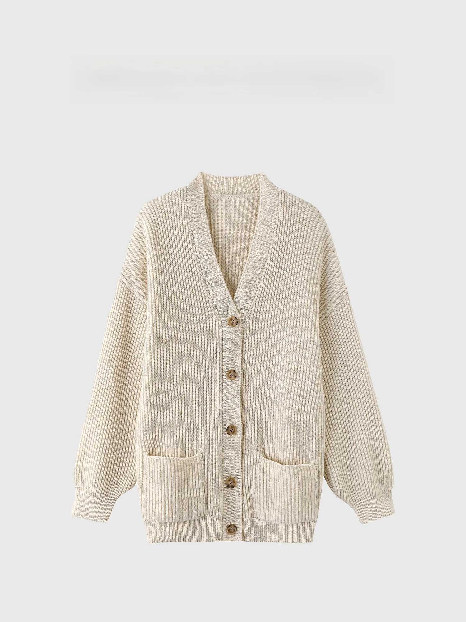 

FANLE STUDIOS Thiened Woolen Knitted V-ne Casual Lazy Sweater Open Cardigan Women's Comfortable Long Sve Mid-Length