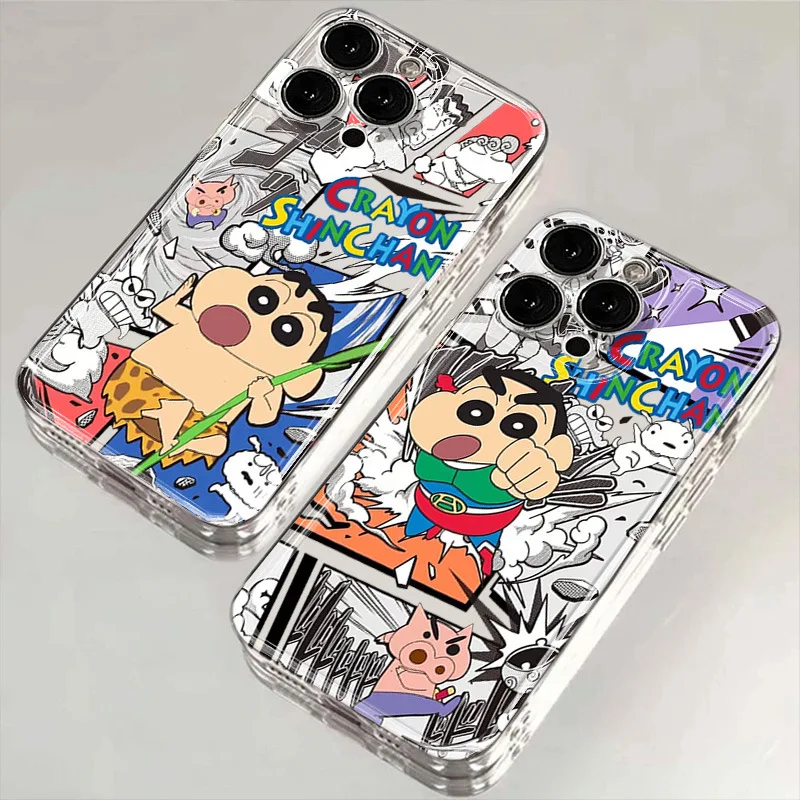 Kawaii Crayon Shin-Chan Phone Case Iphone15/14/13/12/11 Pro Max Anime Transparent Protective Case Anti Drop Soft Case Gift Toys