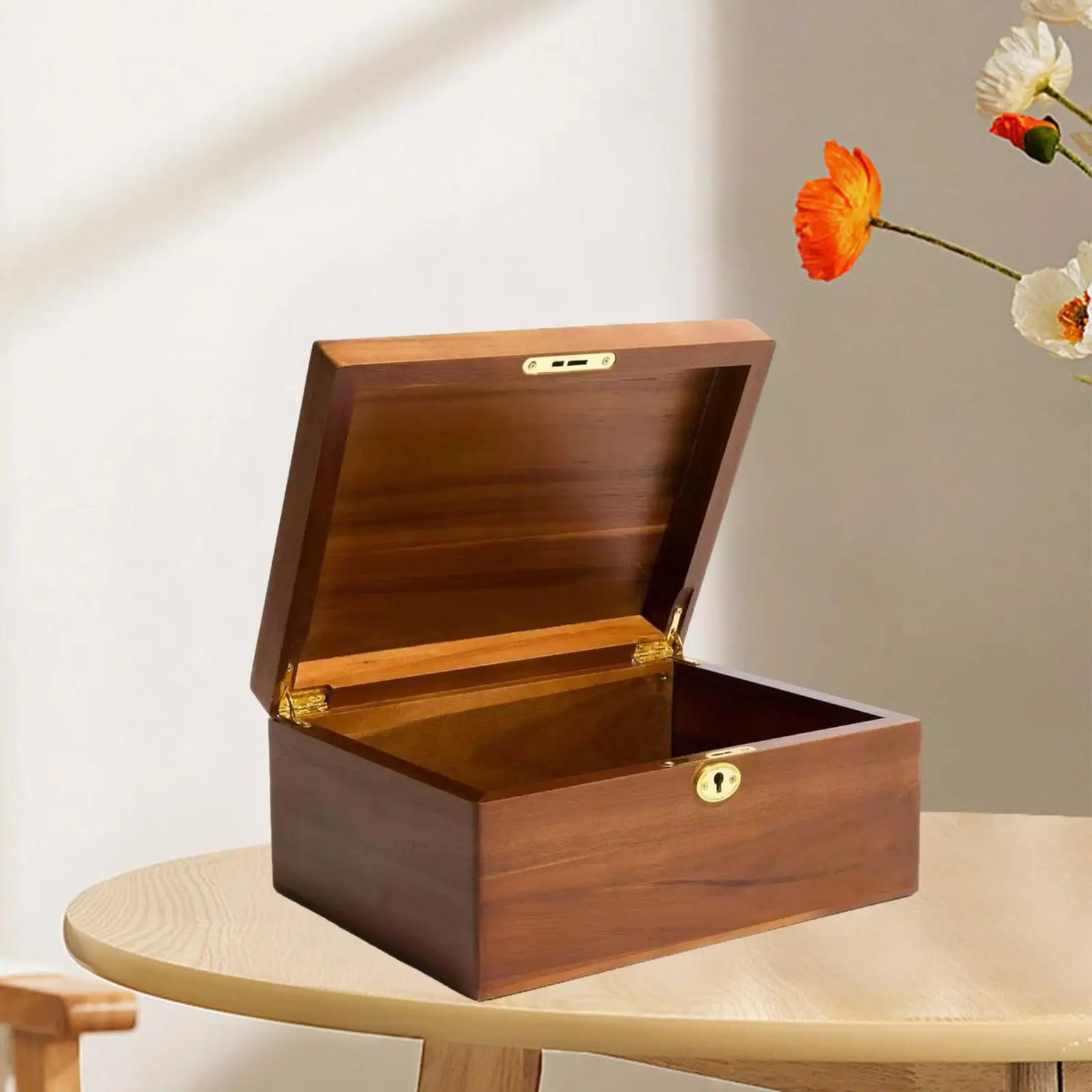 Vintage Wooden Storage Case with Hinged Lid Lock Jewelry Display Memory Treasure Organizer for Girls Room