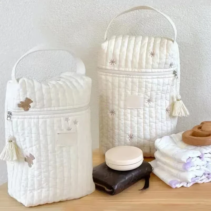 Portable Stroller Nappy Bag Quilted Baby Diaper Caddy Organizer Embroidered Mommy Bags Babies Accessories Changing Bag Storage