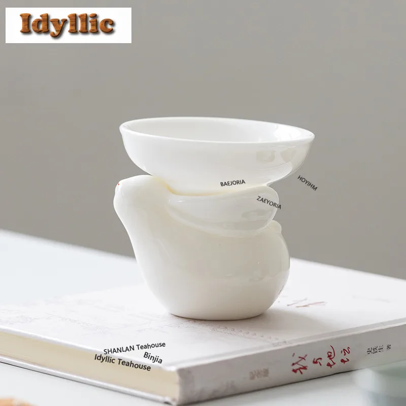 White Porcelain Jade Rabbit Tea Separator Infusor Antique Tea Strainer Dispenser Household Tea Brewing Tea Filter Cha Collection