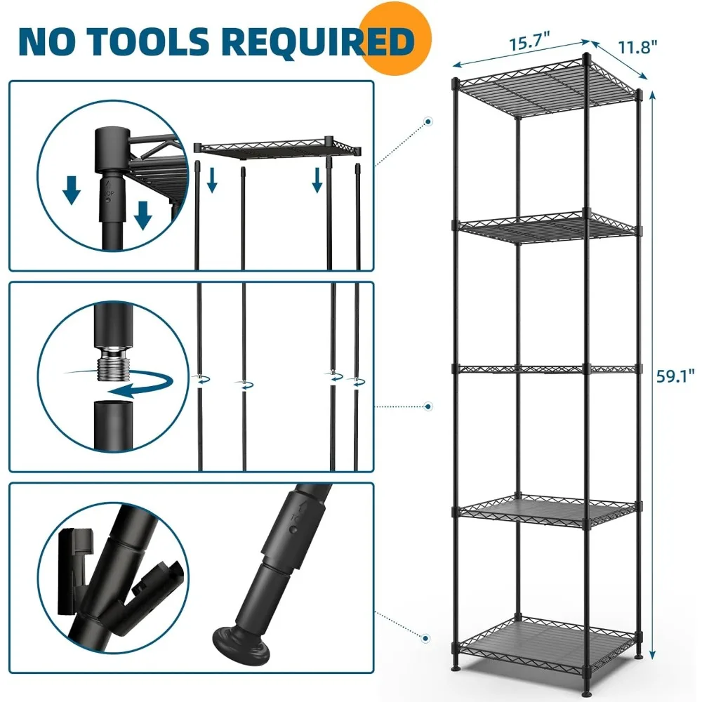 Barrina Plant Shelf with Grow Light, 5-Tier Plant Stand with 40W Ultra-Thin Grow Light Panel for Hydroponics, Seedlings, Succule