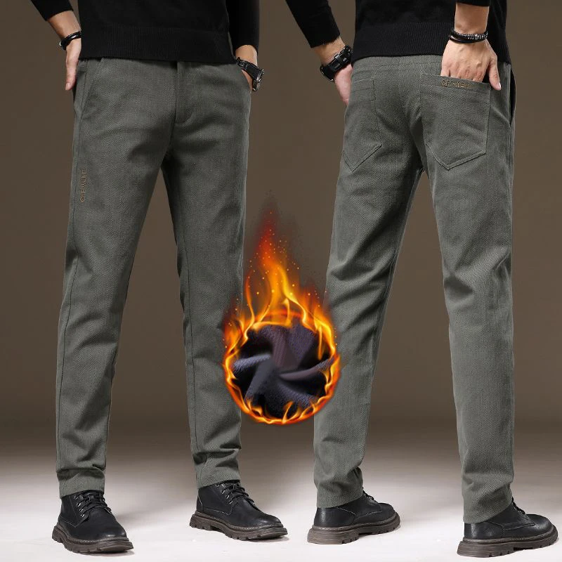 

Fashion Men Winter Fleece Lined Thickened Suit Pants Male Loose Straight Versatile Blazer Pants Slim Fit Smart Casual Trousers
