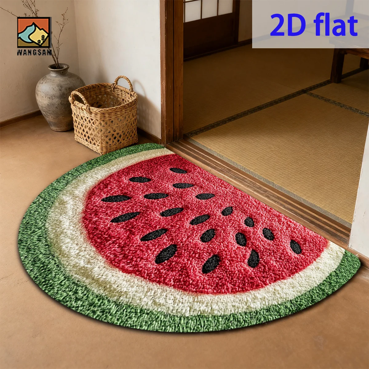 Watermelon Fruit Summer Pattern Red Green Half Round Carpet Mat Rug Home Decoration Bedroom Living Room Cute Soft Non Slip